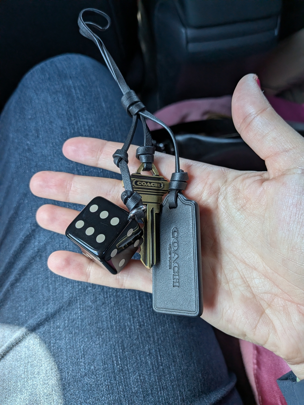 Coach Black Leather Dice Keychain Charm
